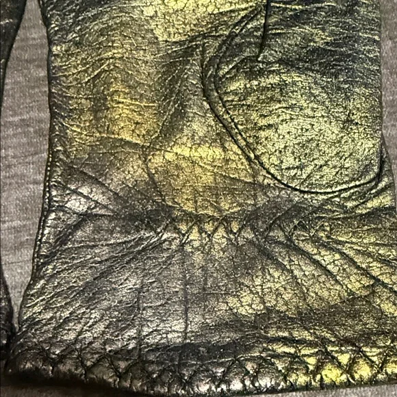 Elegant Gold ,Green and Black Leather Gloves,Hand Painted with Exclusive Paint.